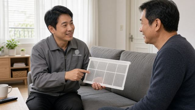 師傅向客戶說明清洗內容